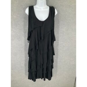Calvin Klein Black Draped Dress Womens 20W Sleeveless Ruffled Tiered Jersey